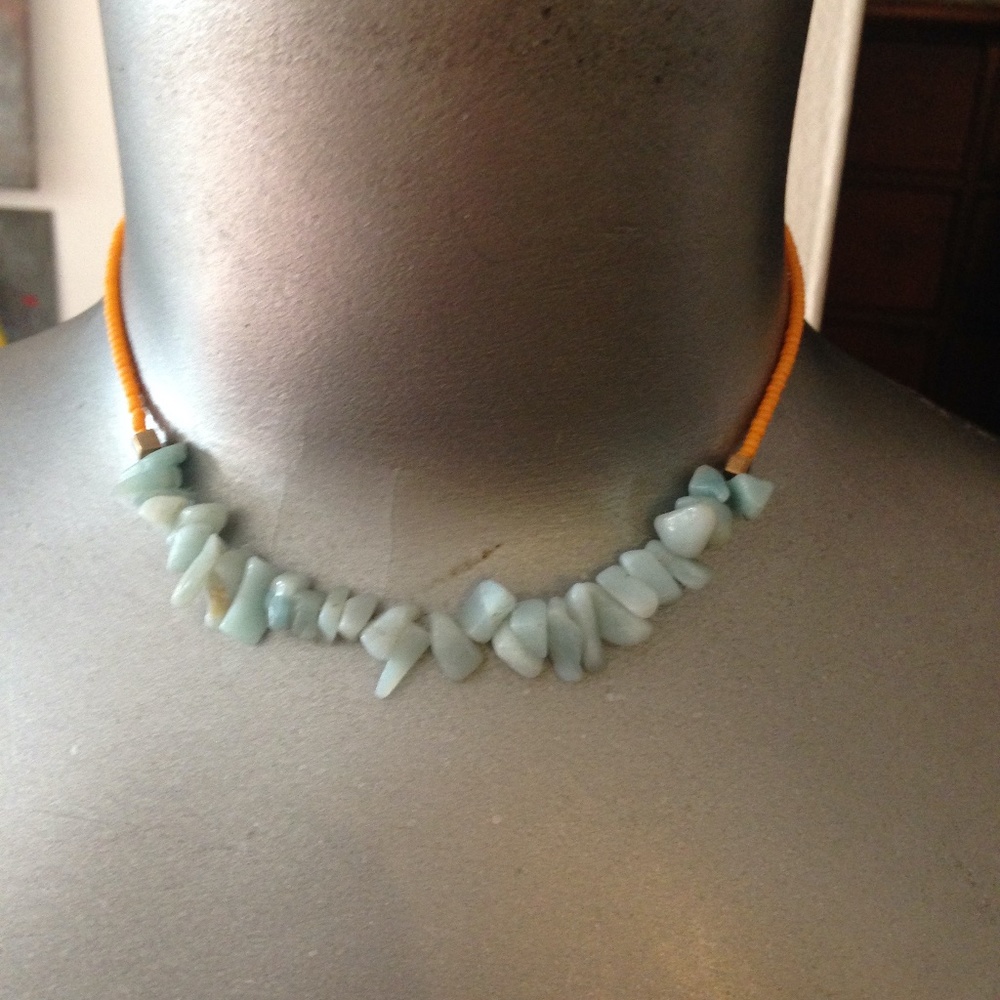choker necklace seafoam with orange czech glass